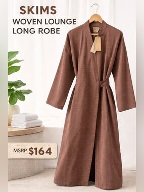 SKIMS Woven Lounge Long Robe Umber Brown Size M NWT